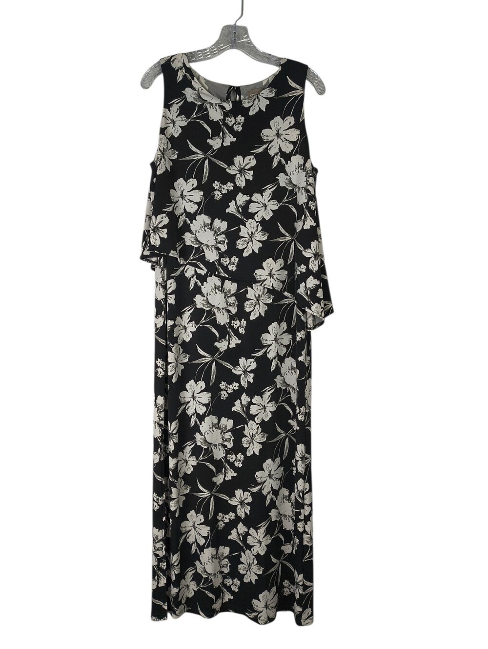 Chicos Maxi Dress Women's 1 Black White Floral Sleeveless Overlay Flighty Olivia